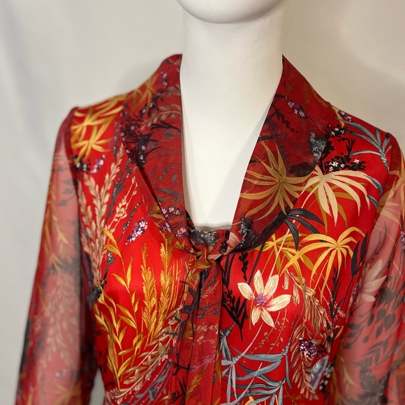 ❤️Red Vintage Sheer Lantern Sleeve Bamboo Top #gucci #valentines - Picture 3 of 6